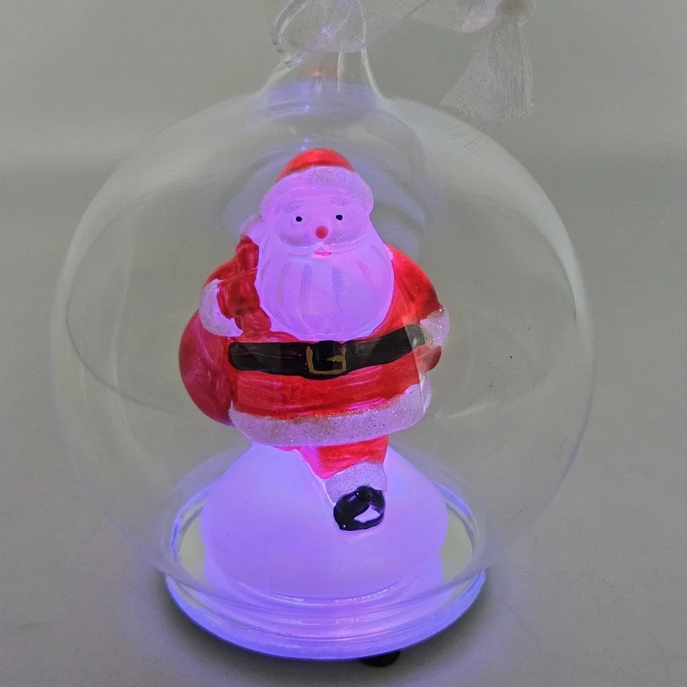 Glass Light Up Santa Ornament Color Changing Orb Hanging Glitter Hand Blown 5